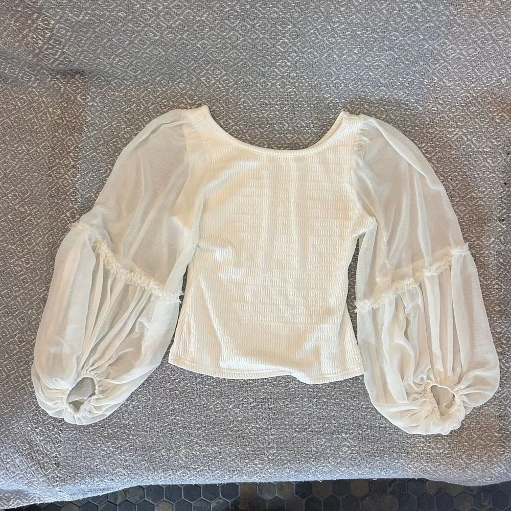 Anthropologie Cream Blouse with Puff Sleeves